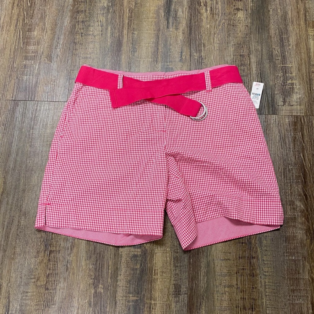 Talbots Pink Gingham Belted Shorts Womens 8P Petite New With Tags Preppy Summer